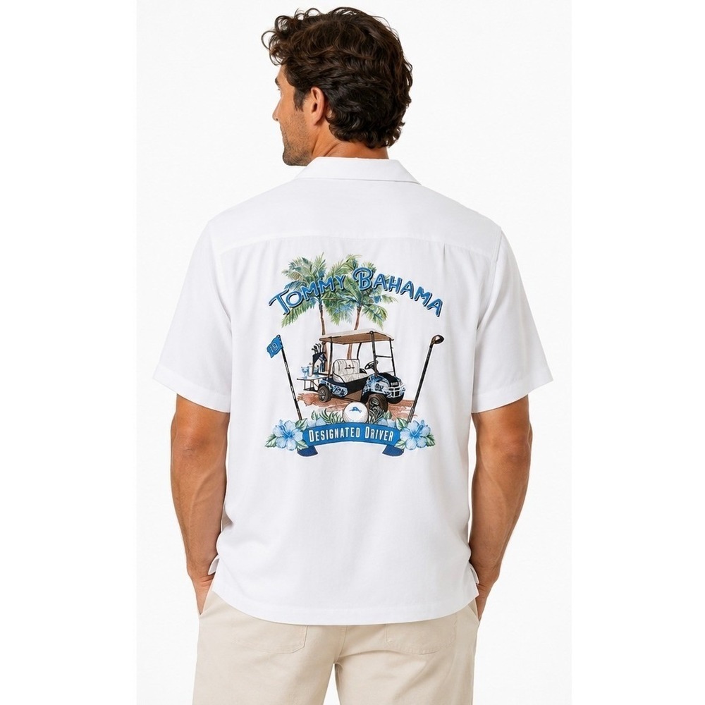 Tommy Bahama Big & Tall Silk Shirt "Designated Driver" Golf Cart design | 1XLB